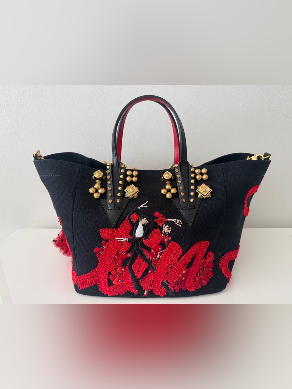 New CHRISTIAN LOUBOUTIN x Rossy de Palma Flamencaba Small Embroidered Tote Bag